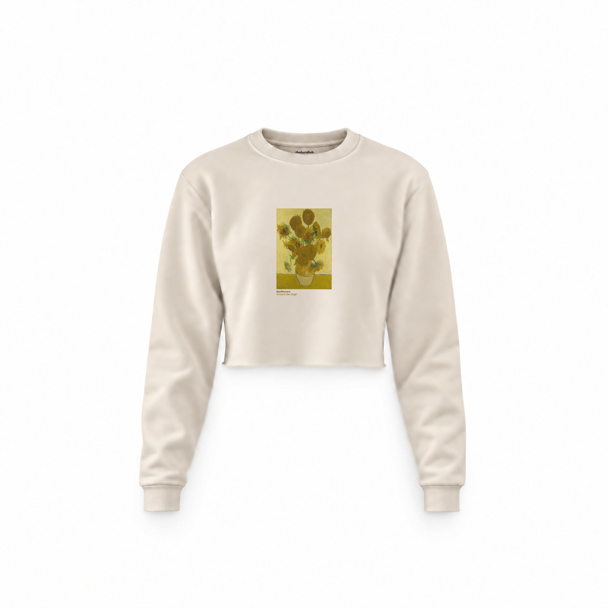 Sunflowers Crop Sweatshirt — Krem — Ön baskı