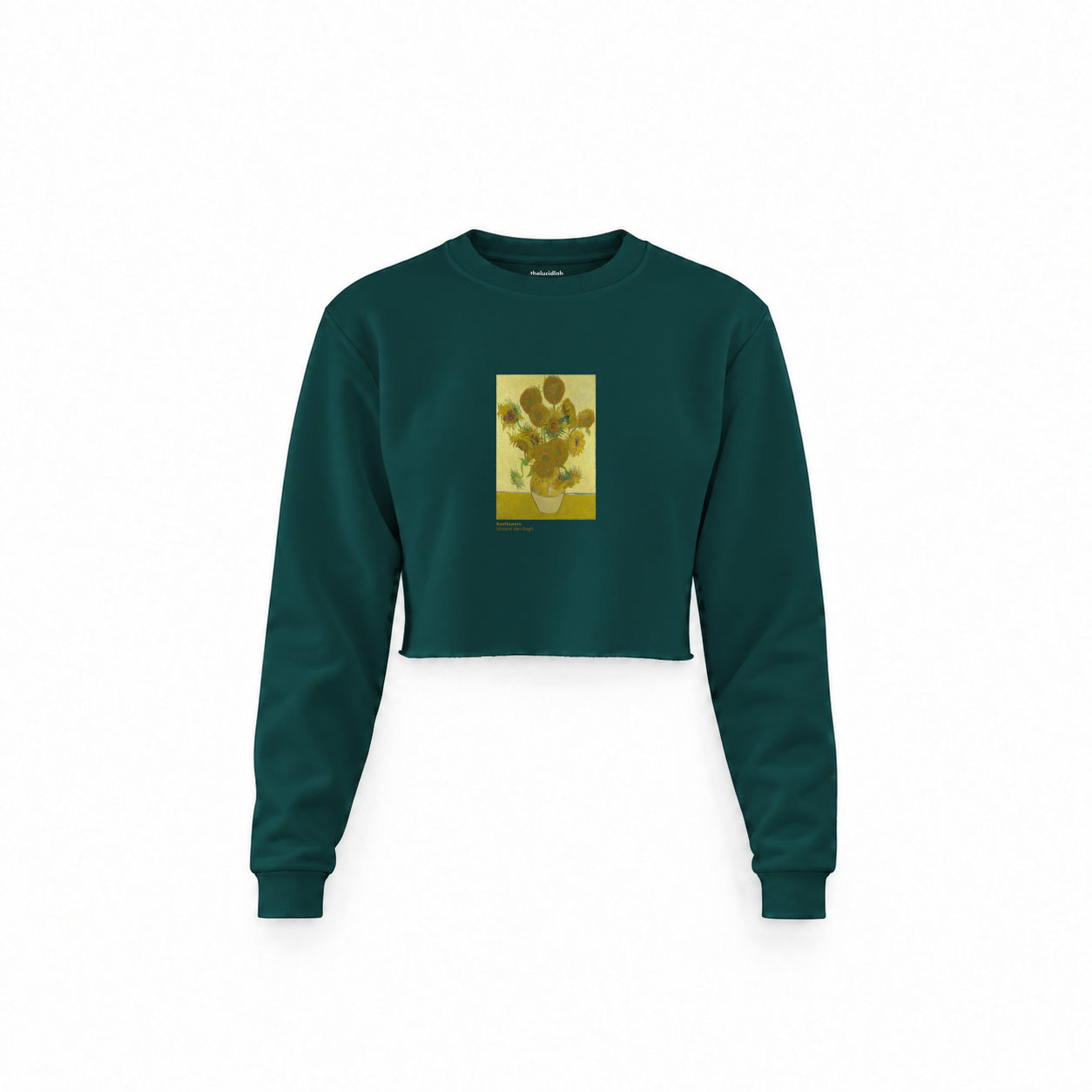 Sunflowers Crop Sweatshirt — Koyu Yeşil — Ön baskı