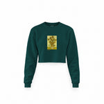 Sunflowers Crop Sweatshirt — Koyu Yeşil — Ön baskı