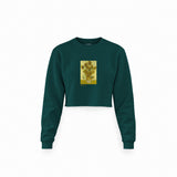 Sunflowers Crop Sweatshirt — Koyu Yeşil — Ön baskı