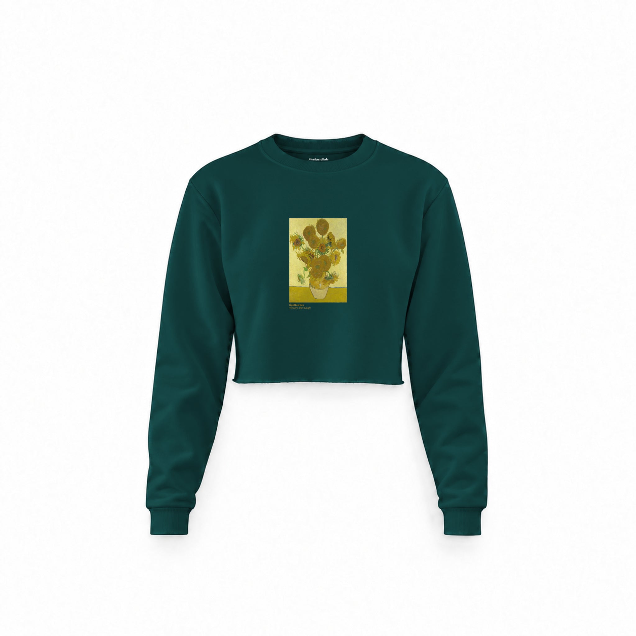 Sunflowers Crop Sweatshirt — Koyu Yeşil — Ön baskı
