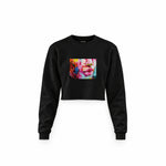 Lips Crop Sweatshirt — Siyah — Ön baskı