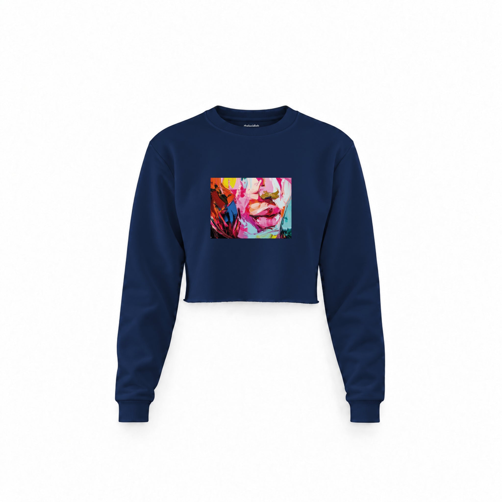 Lips Crop Sweatshirt — Lacivert — Ön baskı