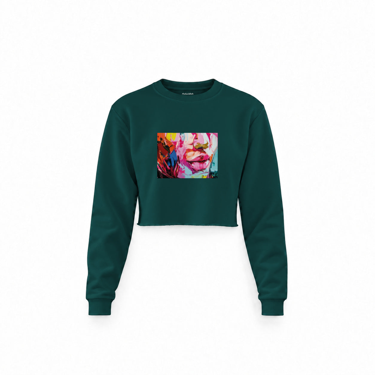 Lips Crop Sweatshirt — Koyu Yeşil — Ön baskı