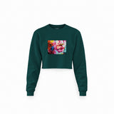 Lips Crop Sweatshirt — Koyu Yeşil — Ön baskı