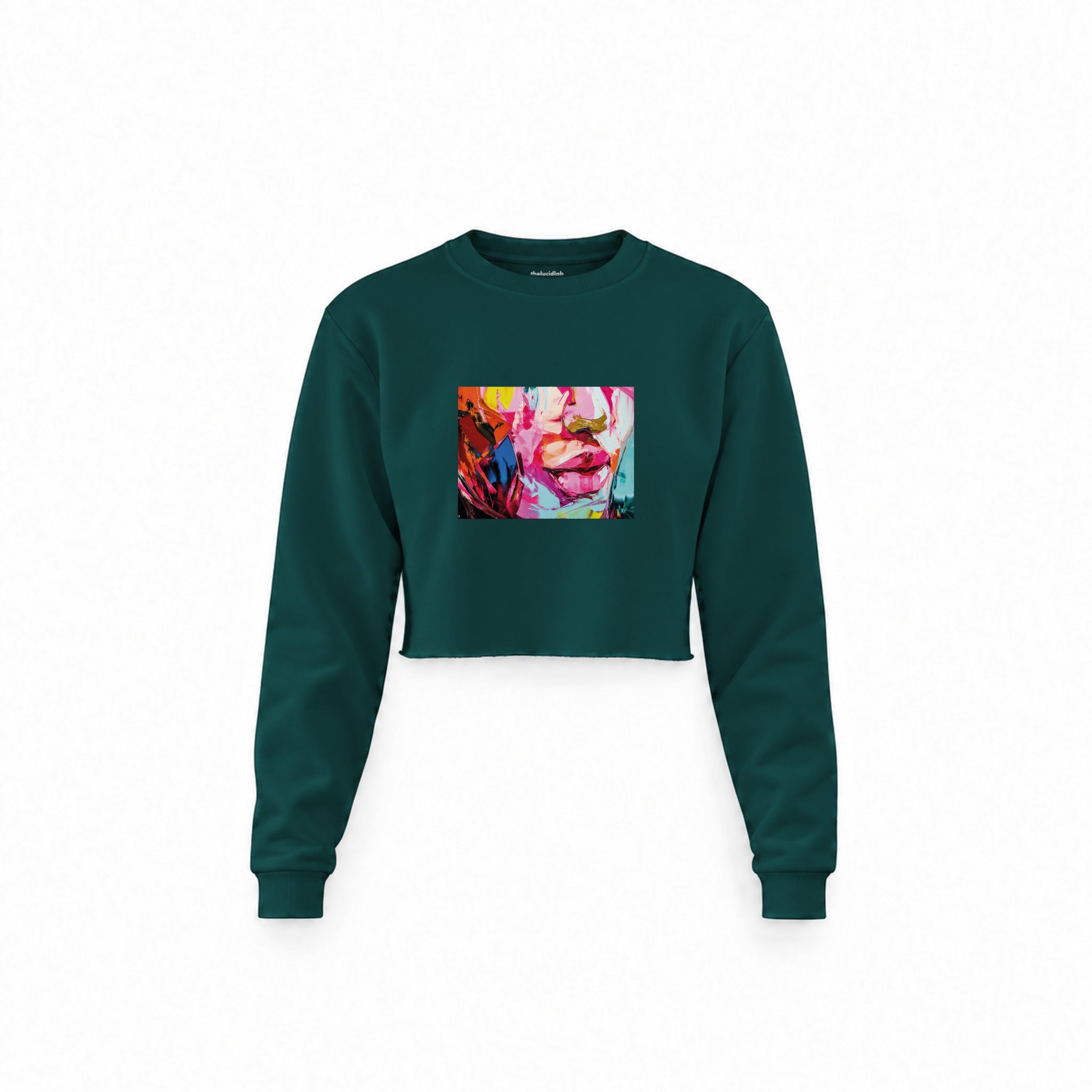 Lips Crop Sweatshirt — Koyu Yeşil — Ön baskı