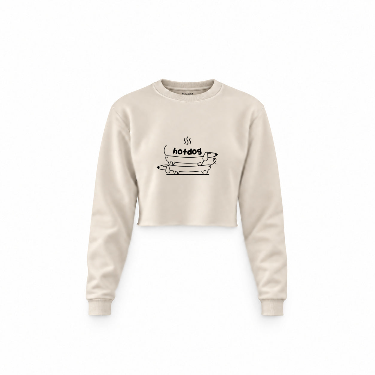 Hotdog Crop Sweatshirt — Krem — Ön baskı