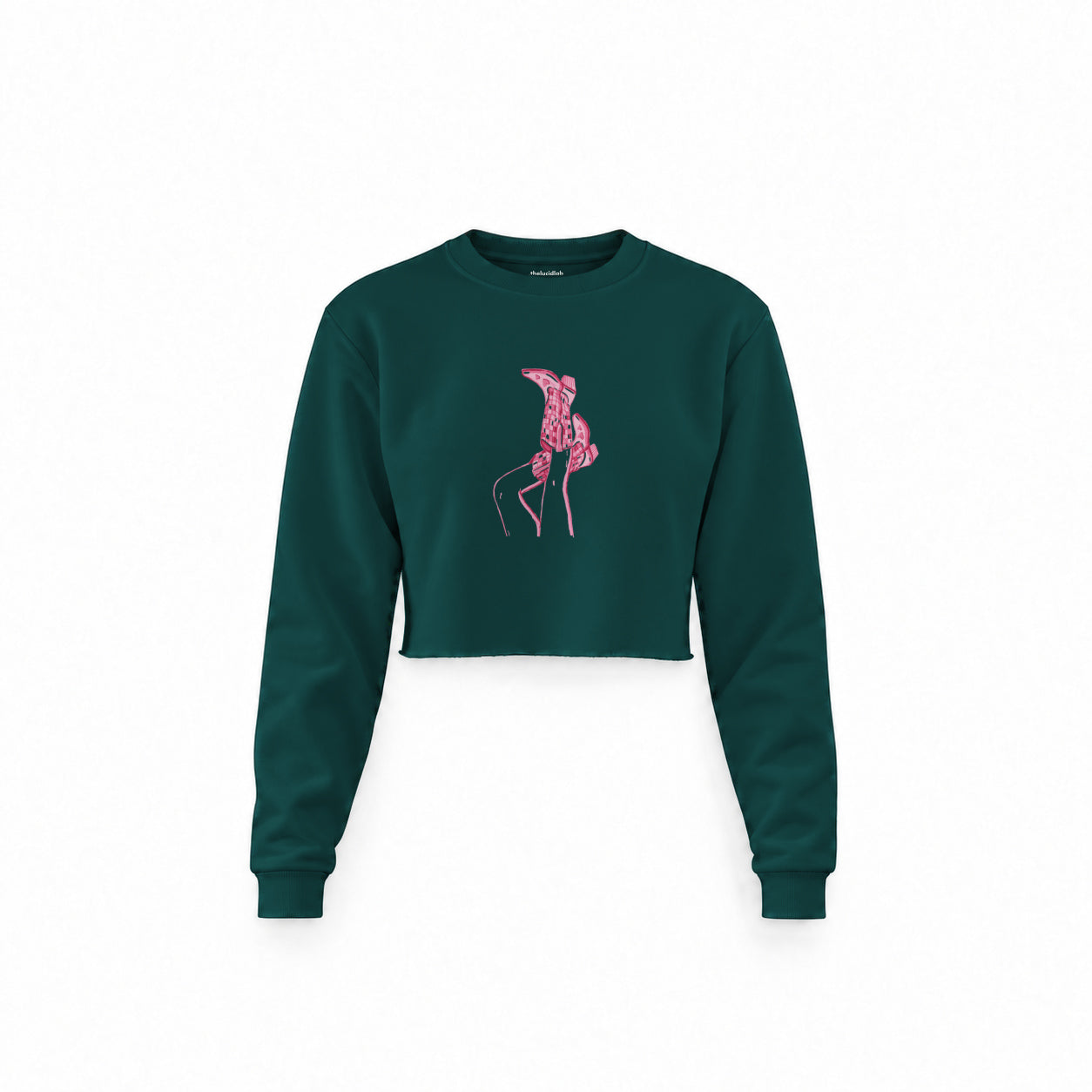 Hot Steps Crop Sweatshirt — Koyu Yeşil — Ön baskı