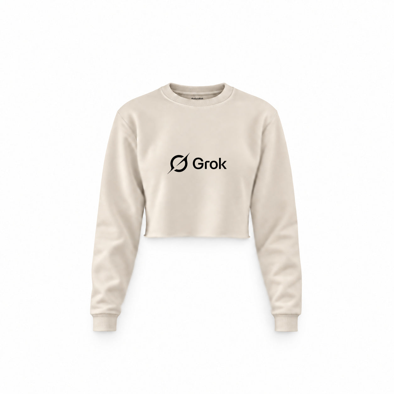 Grok Crop Sweatshirt — Krem — Ön baskı