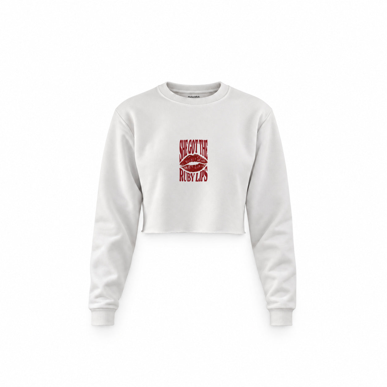 Ruby Lips Crop Sweatshirt — Beyaz — Ön baskı
