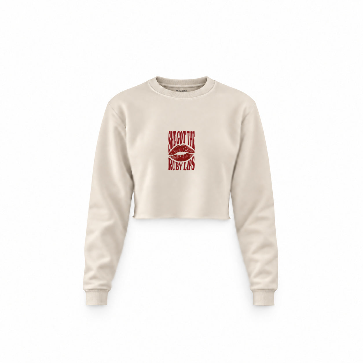 Ruby Lips Crop Sweatshirt — Krem — Ön baskı