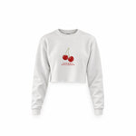 Cherry Fullness Crop Sweatshirt — Beyaz — Ön baskı