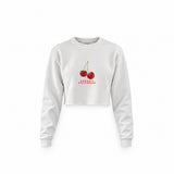 Cherry Fullness Crop Sweatshirt — Beyaz — Ön baskı