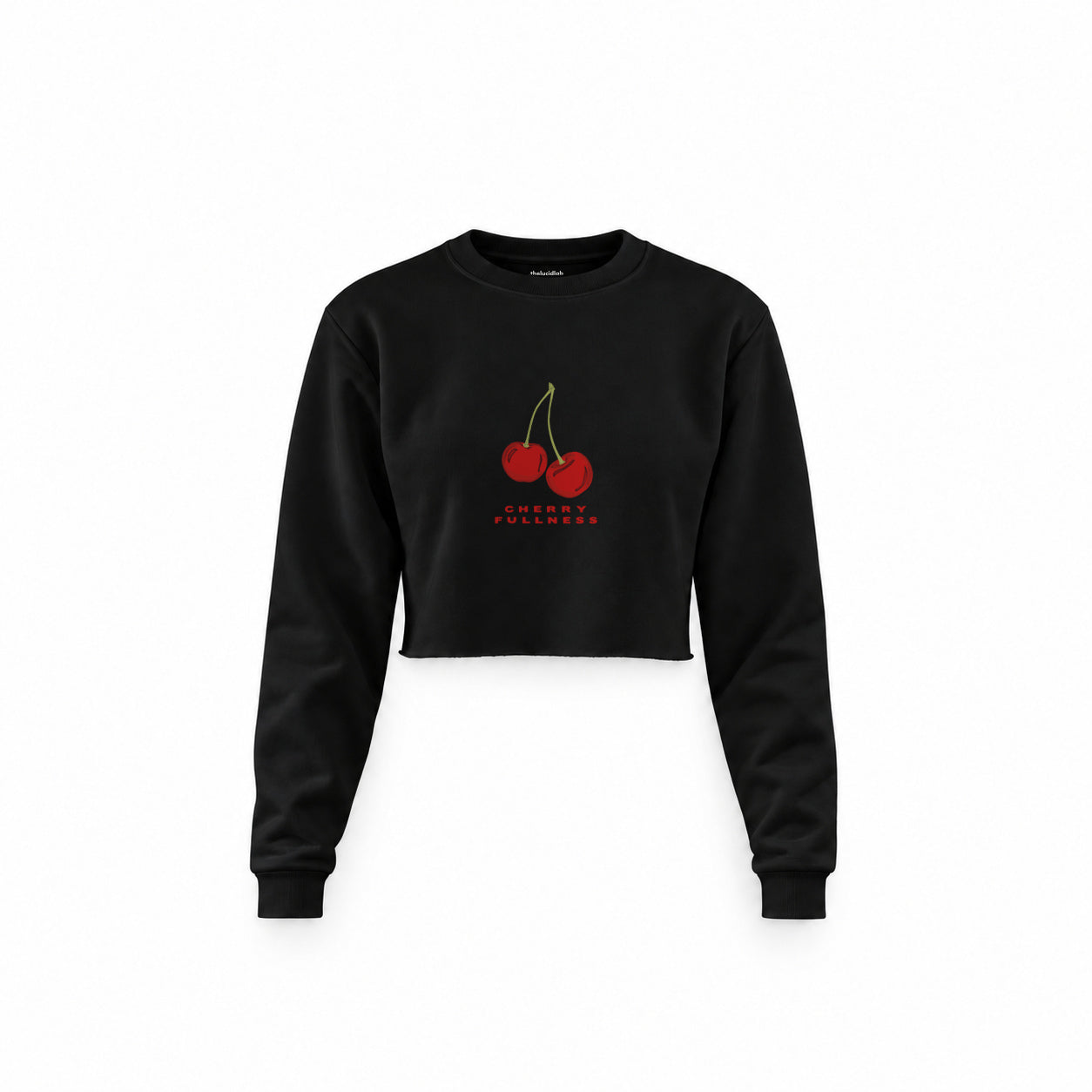 Cherry Fullness Crop Sweatshirt — Siyah — Ön baskı