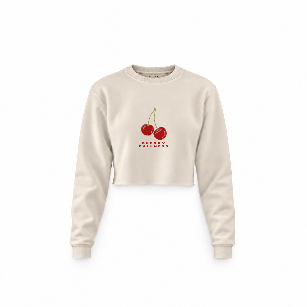 Cherry Fullness Crop Sweatshirt — Krem — Ön baskı