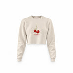 Cherry Fullness Crop Sweatshirt — Krem — Ön baskı