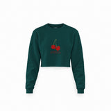 Cherry Fullness Crop Sweatshirt — Koyu Yeşil — Ön baskı