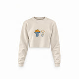 Dolce Calma Crop Sweatshirt — Krem — Ön baskı