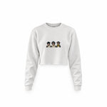 Diplomatic Monkeys Crop Sweatshirt — Beyaz — Ön baskı