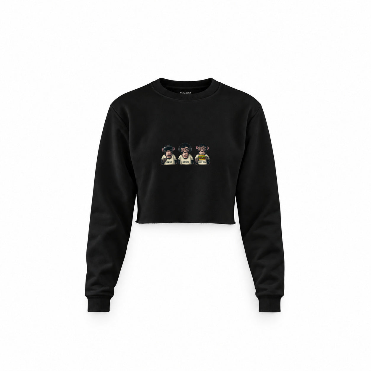 Diplomatic Monkeys Crop Sweatshirt — Siyah — Ön baskı