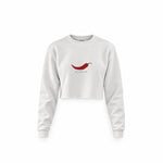 Chili Vibes Only Crop Sweatshirt — Beyaz — Ön baskı