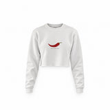 Chili Vibes Only Crop Sweatshirt — Beyaz — Ön baskı