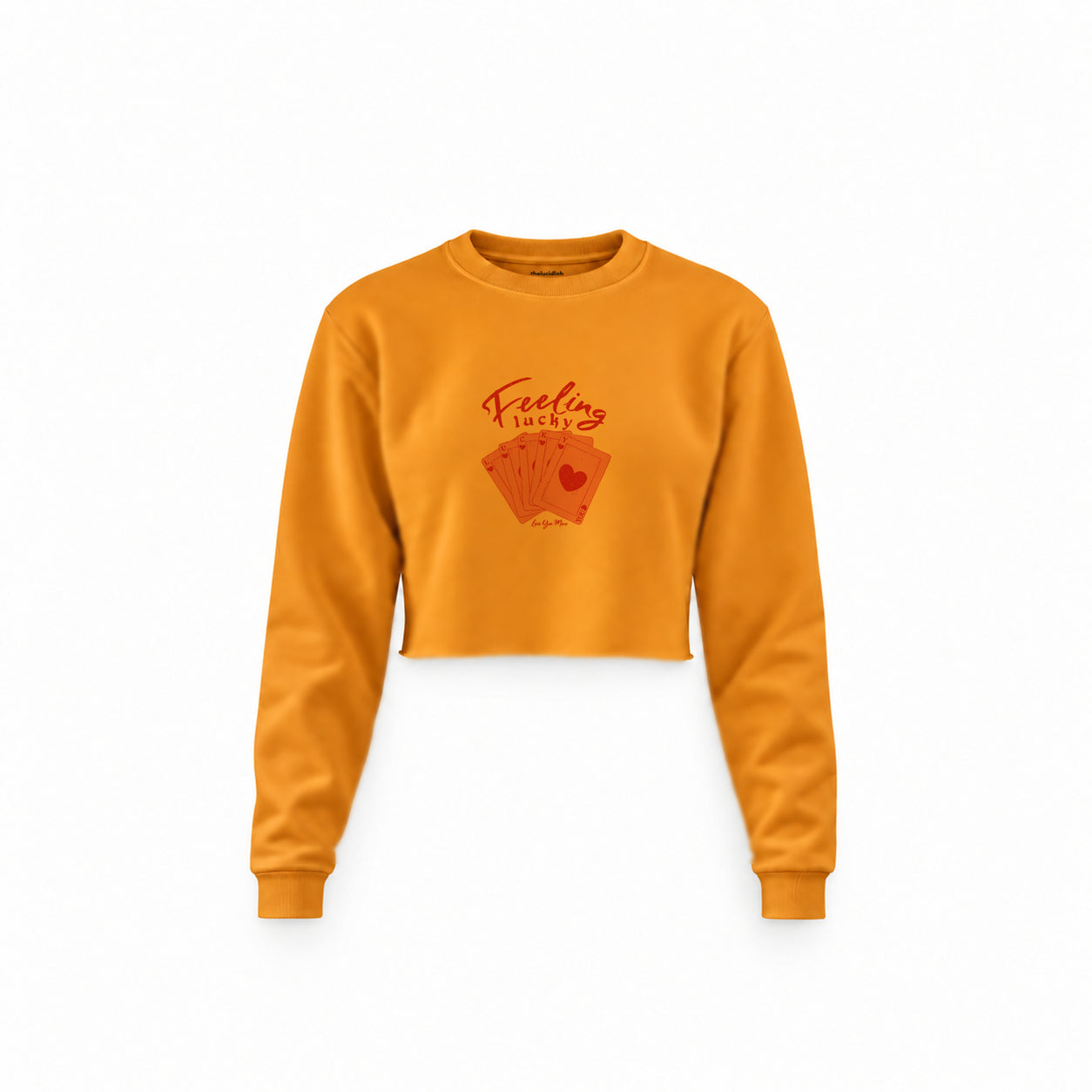 Feeling Lucky Crop Sweatshirt — Turuncu — Ön baskı