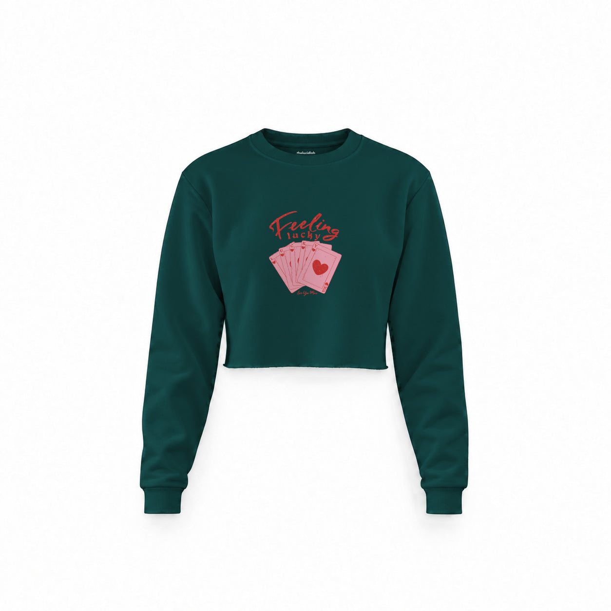 Feeling Lucky Crop Sweatshirt — Koyu Yeşil — Ön baskı