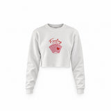 Feeling Lucky Crop Sweatshirt — Beyaz — Ön baskı