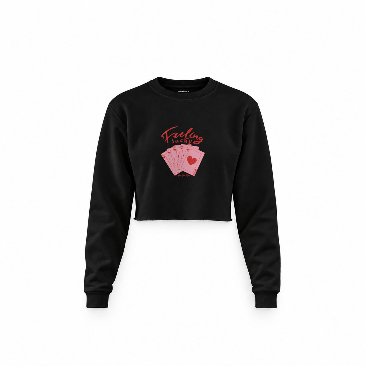Feeling Lucky Crop Sweatshirt — Siyah — Ön baskı