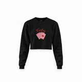 Feeling Lucky Crop Sweatshirt — Siyah — Ön baskı