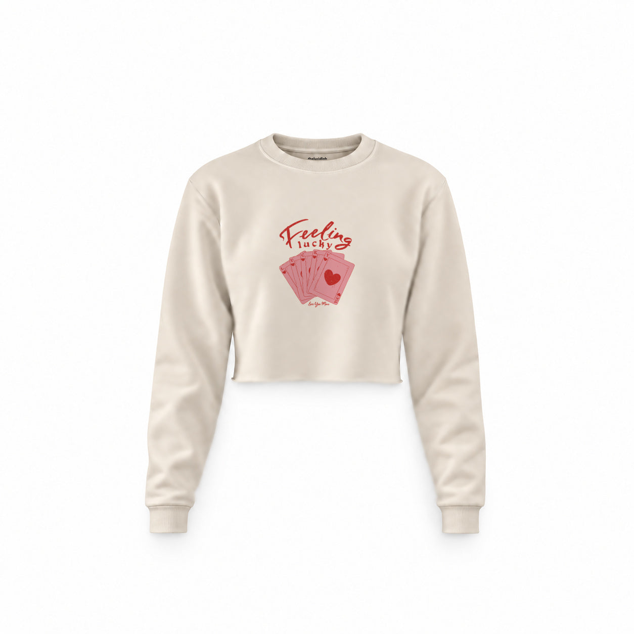 Feeling Lucky Crop Sweatshirt — Krem — Ön baskı