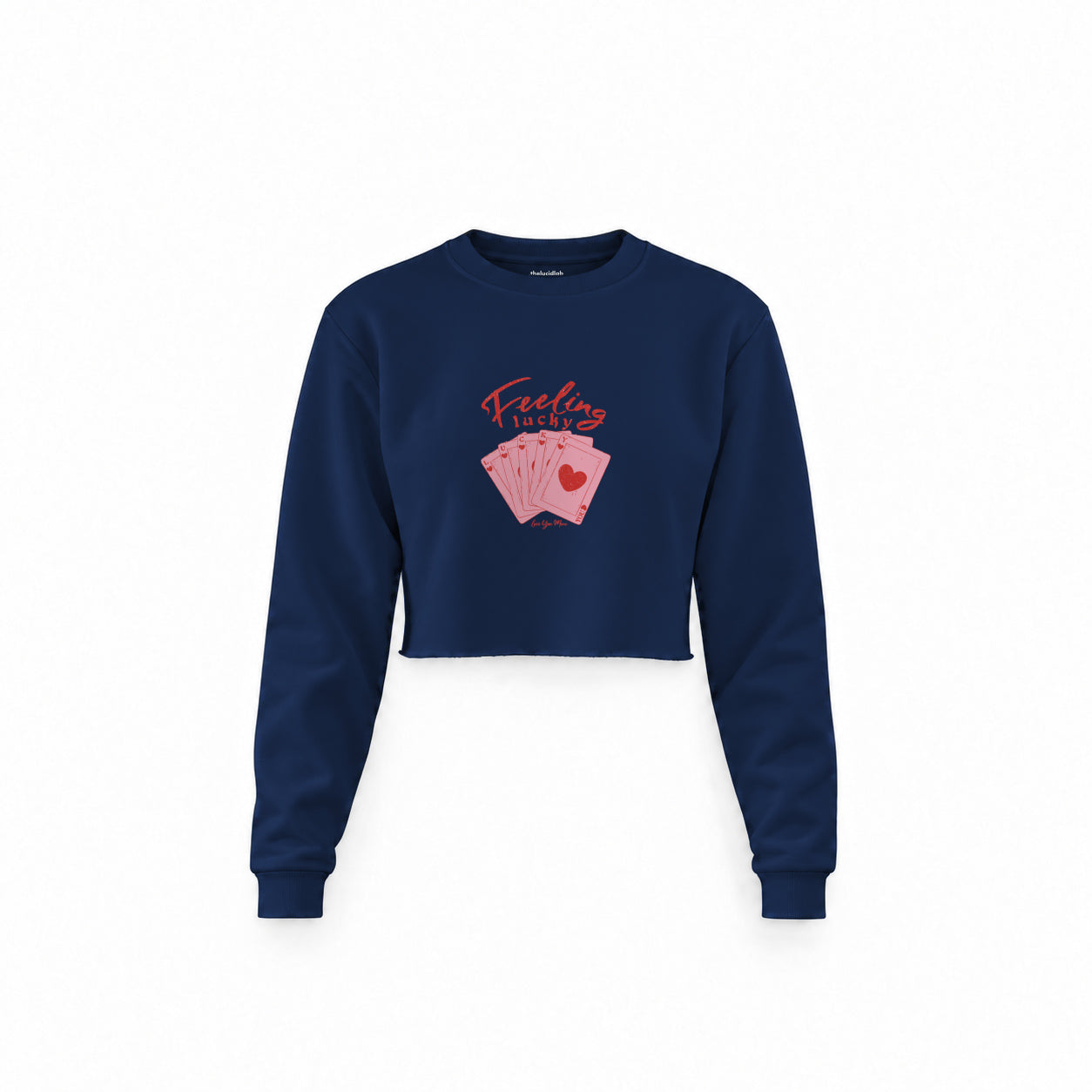Feeling Lucky Crop Sweatshirt — Lacivert — Ön baskı