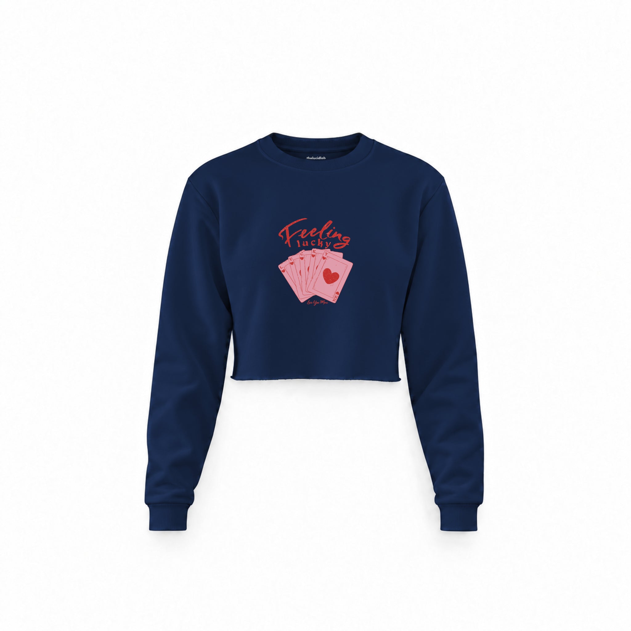 Feeling Lucky Crop Sweatshirt — Lacivert — Ön baskı