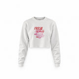 Fresh & Tasty Crop Sweatshirt — Beyaz — Ön baskı