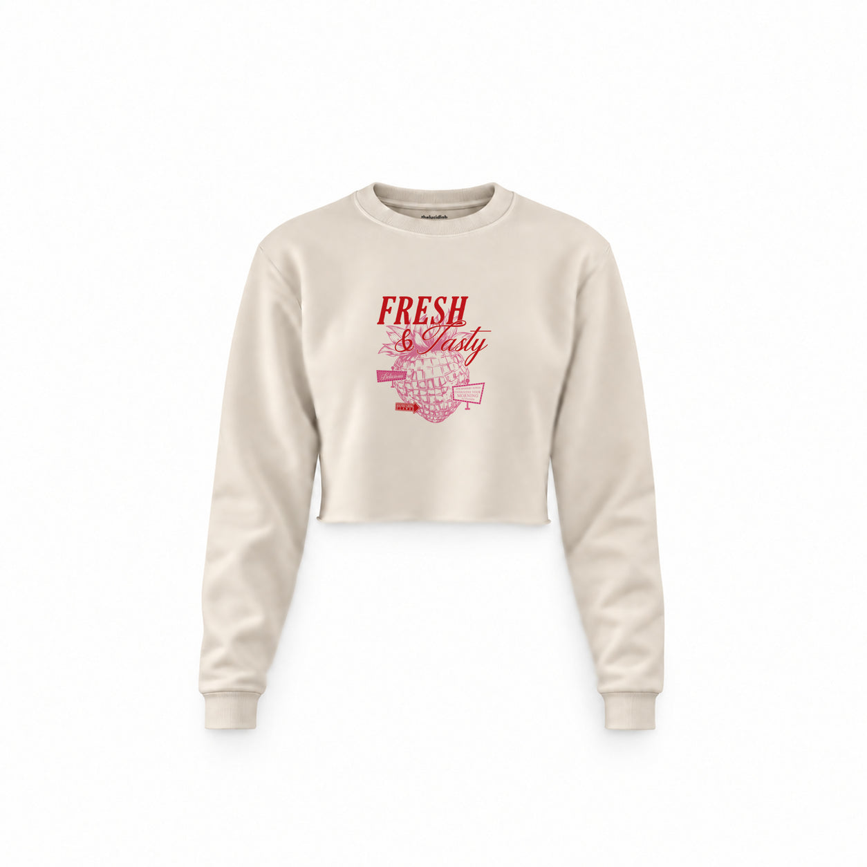 Fresh & Tasty Crop Sweatshirt — Krem — Ön baskı