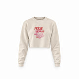 Fresh & Tasty Crop Sweatshirt — Krem — Ön baskı