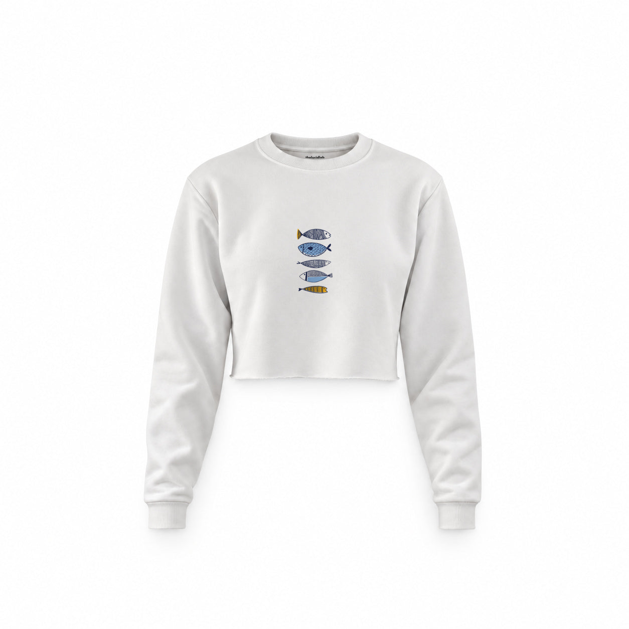 Marine Pattern Study Crop Sweatshirt — Beyaz — Ön baskı