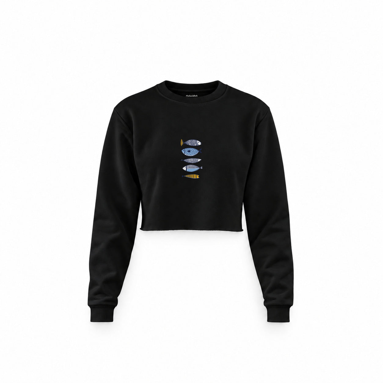 Marine Pattern Study Crop Sweatshirt — Siyah — Ön baskı