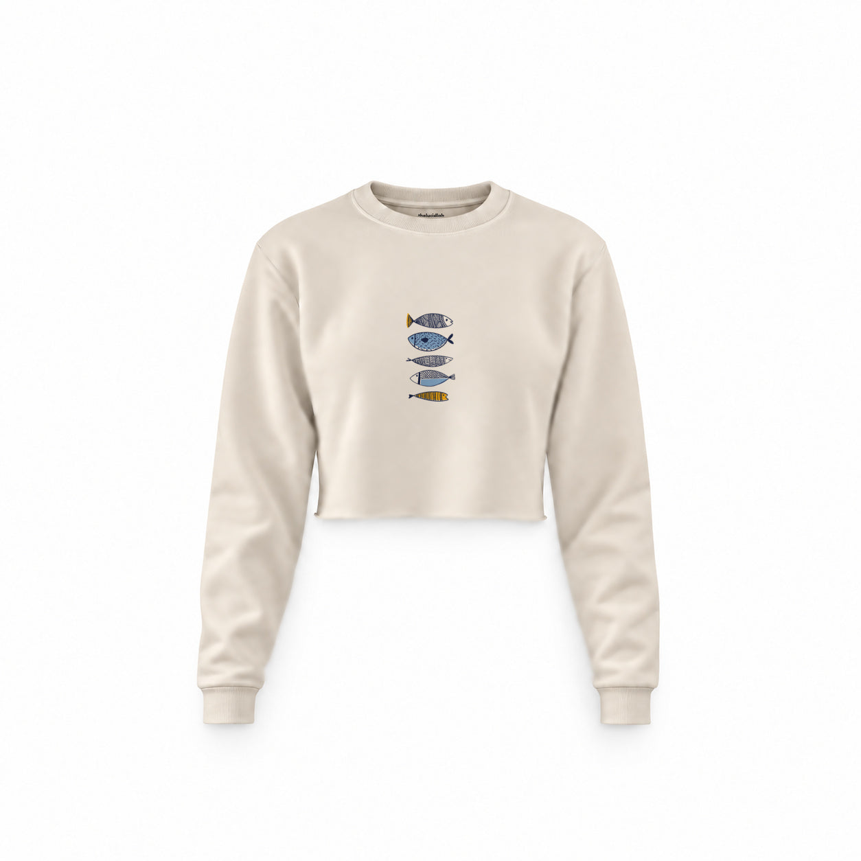 Marine Pattern Study Crop Sweatshirt — Krem — Ön baskı