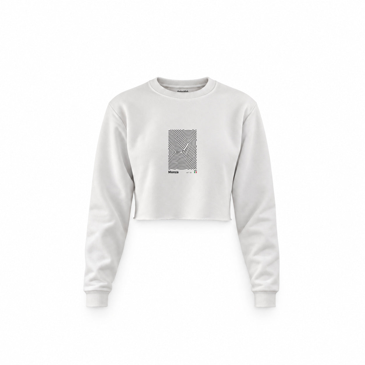 Monza Circuit Artwork Crop Sweatshirt — Beyaz — Ön baskı
