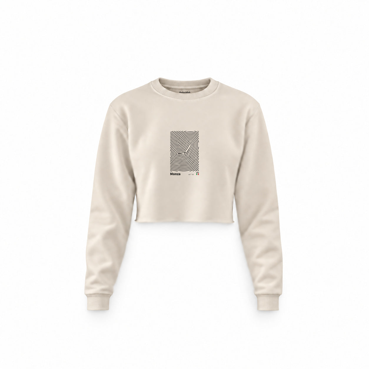 Monza Circuit Artwork Crop Sweatshirt — Krem — Ön baskı