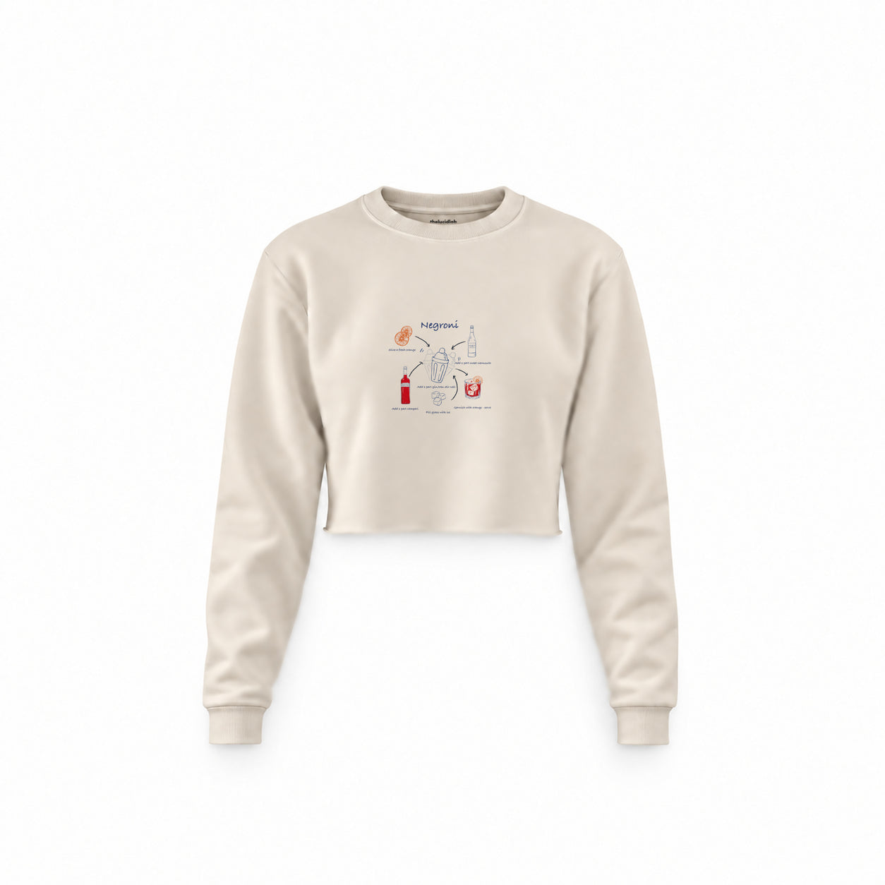 Negroni Crop Sweatshirt — Krem — Ön baskı