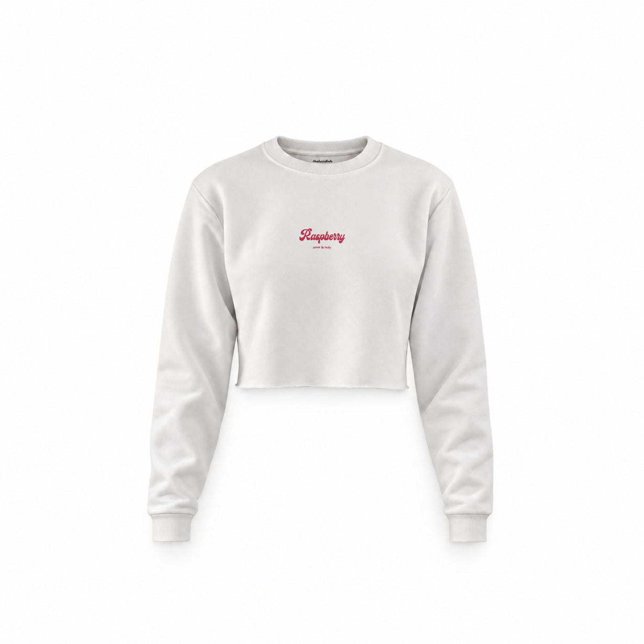 Raspberry Crop Sweatshirt — Beyaz — Ön baskı