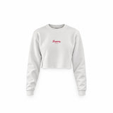 Raspberry Crop Sweatshirt — Beyaz — Ön baskı