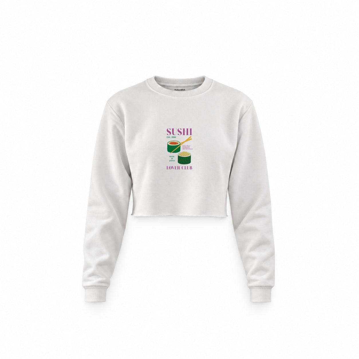 Roll With It Crop Sweatshirt — Beyaz — Ön baskı