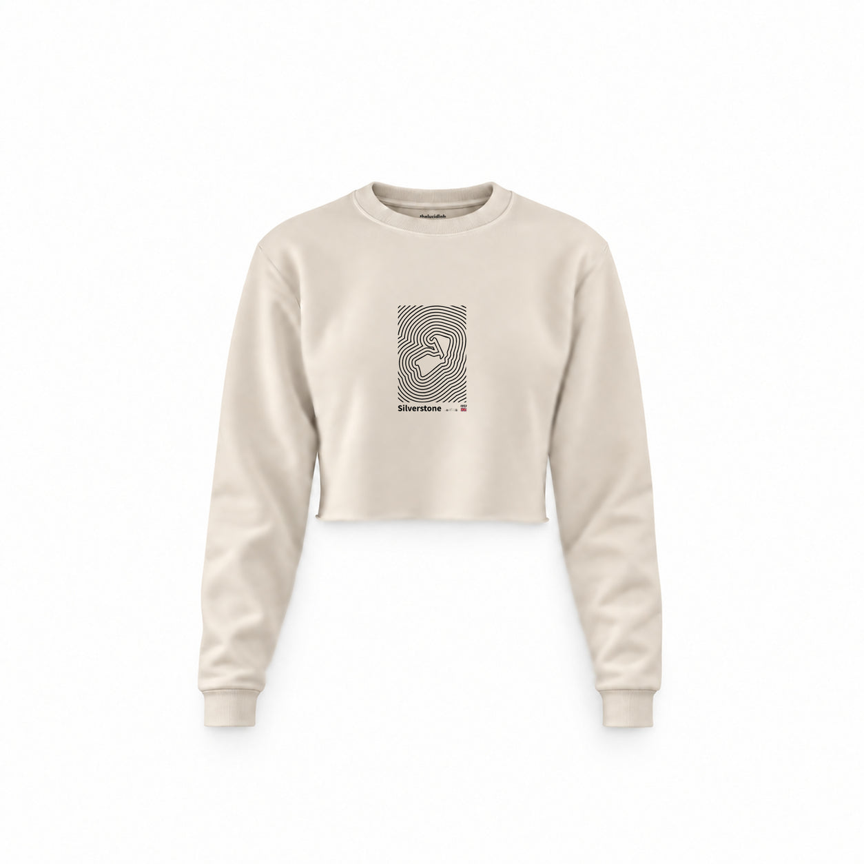 Silverstone Circuit Artwork Crop Sweatshirt — Krem — Ön baskı