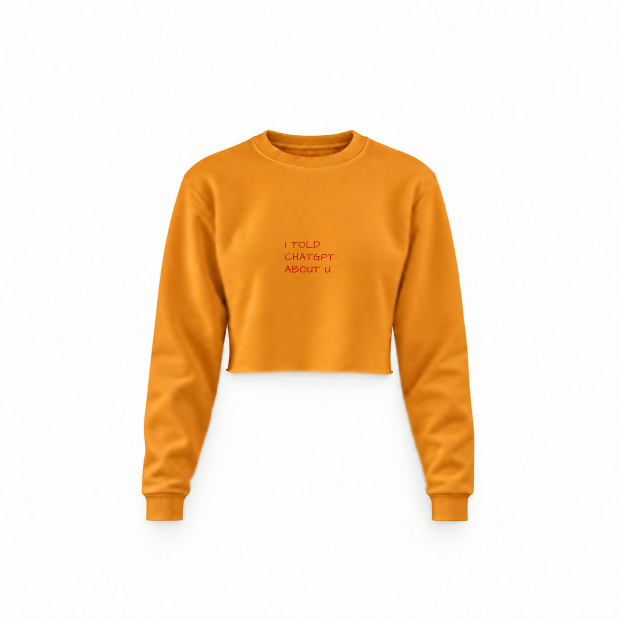 I Told ChatGPT About U Crop Sweatshirt — Turuncu — Ön baskı