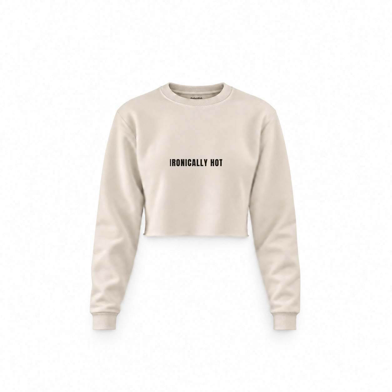 Ironically Hot Crop Sweatshirt — Krem — Ön baskı