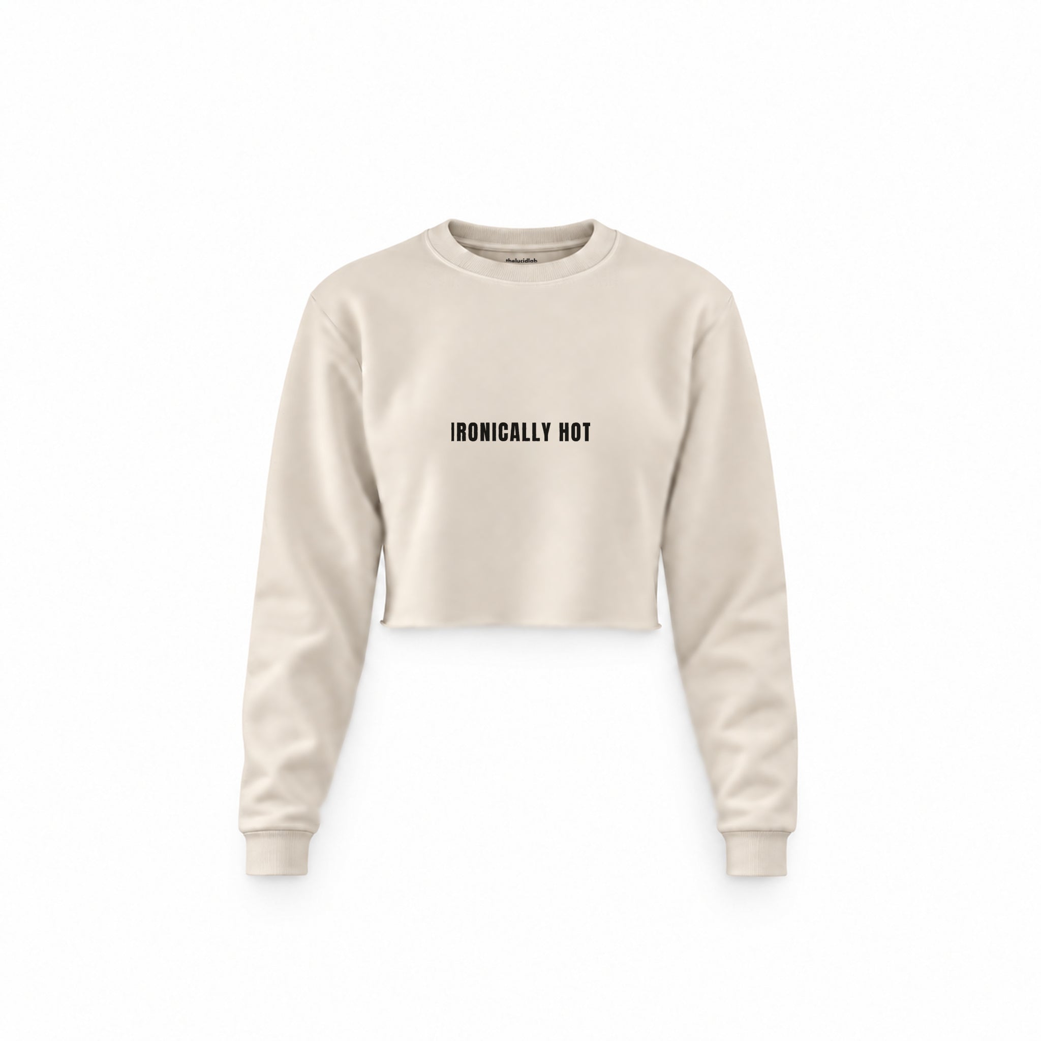 Ironically Hot Crop Sweatshirt — Krem — Ön baskı